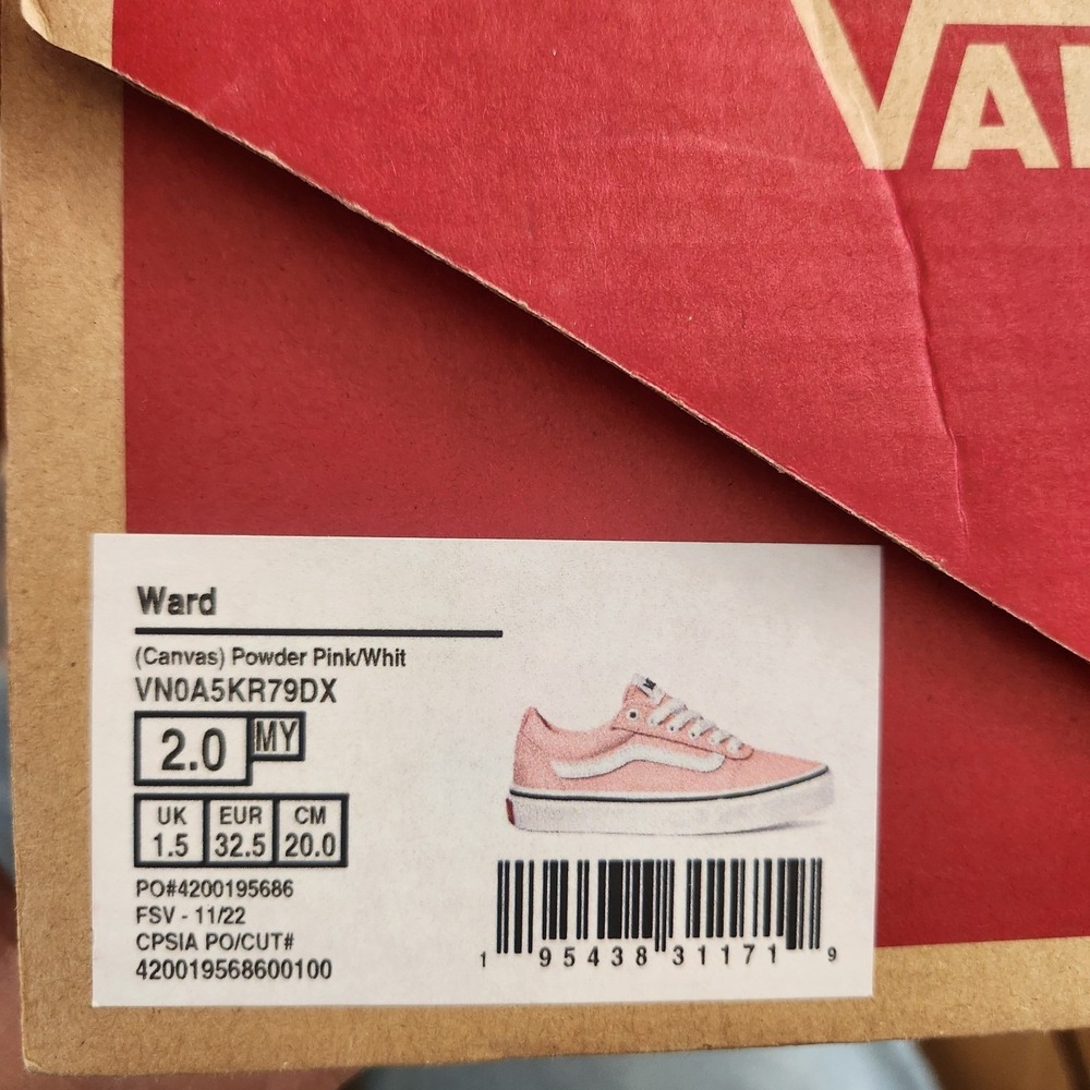Vans NIB Ward Youth Size 2.0 Canvas Honeysuckle Girls Powder Pink/White - Picture 3 of 9